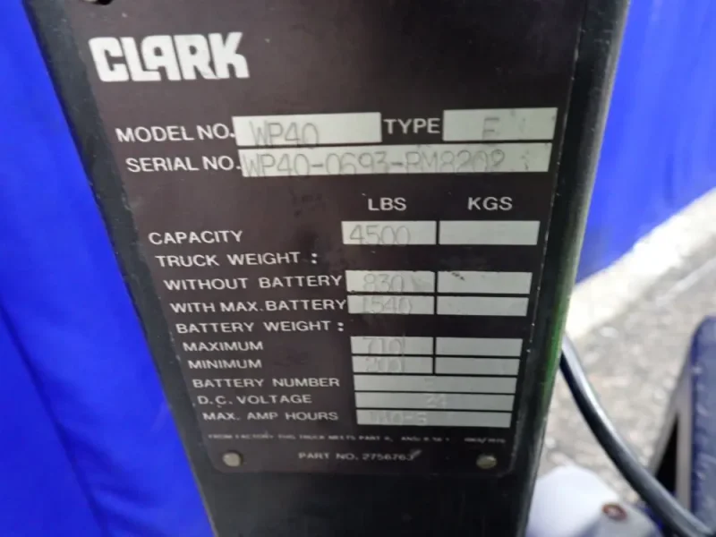 CLARK 4500 LBS ELECTRIC PALLET JACK  -  WP40