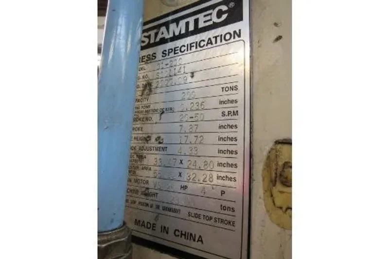 Stamtec 220 Ton Single Point Gap Frame Press, Stock#14244