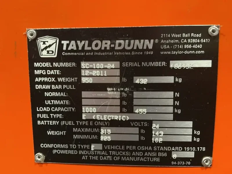 TAYLOR-DUNN 1000 lbs ELECTRIC STOCK CHASER CART  -  SC-100-24