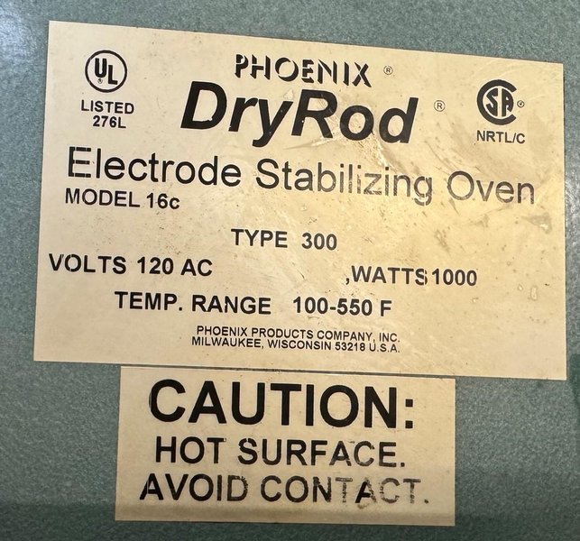 Phoenix Dry Rod Oven No. 16C Type 300, 100-550 Deg F, 1 Phase, Nice