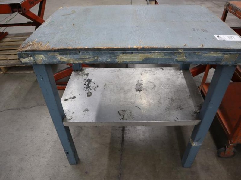 Metal Table with Wood Top, Lower Shelf- Auction Item