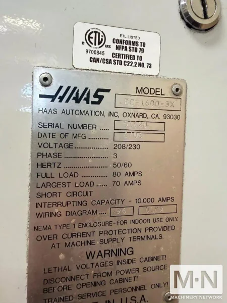 HAAS EC-1600 CNC Horizontal Machining Center, 2006