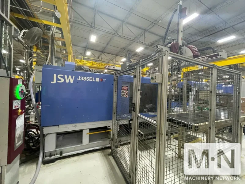 385 TON 23.2 OZ JSW MODEL J385ELII ELECTRIC INJECTION MOLDING MACHINE MFG 2005