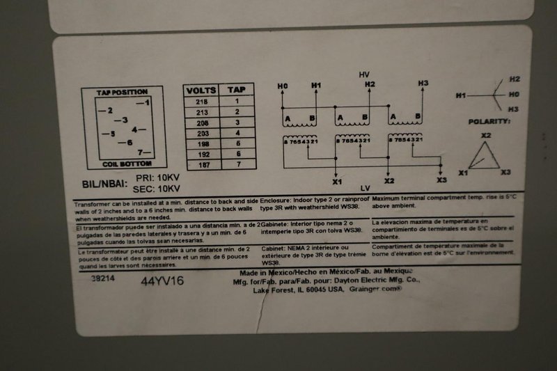 Dayton Dry Type Distribution Transformer 44YV16 - Auction Item