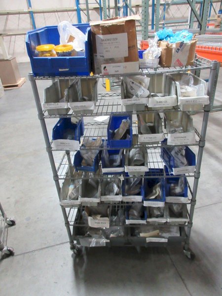 Rolling Wire Shelf with Contents of Assorted Hardware and Fasteners- Auction Item