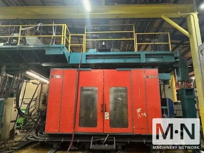 35 LB DUAL HEAD CINCINNATI MODEL T3000W-D120G-D35 ACCUMULATOR HEAD BLOW MOLDING MACHINE MFG 1998