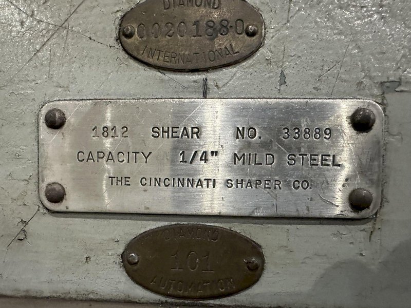 12&#039; x 1/4&quot; CINCINNATI MODEL #1812 MECHANICAL POWER SHEAR: STOCK 20232