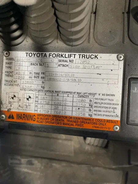 TOYOTA 7000 LBS PROPANE FORKLIFT  -  8FGC35U-BCS