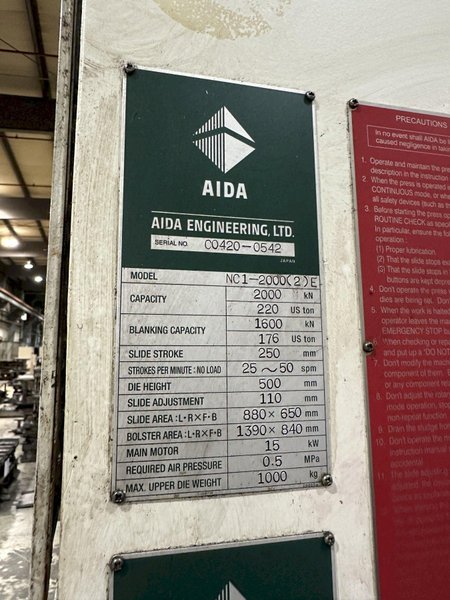 220 TON AIDA GAP FRAME STAMPING PRESS