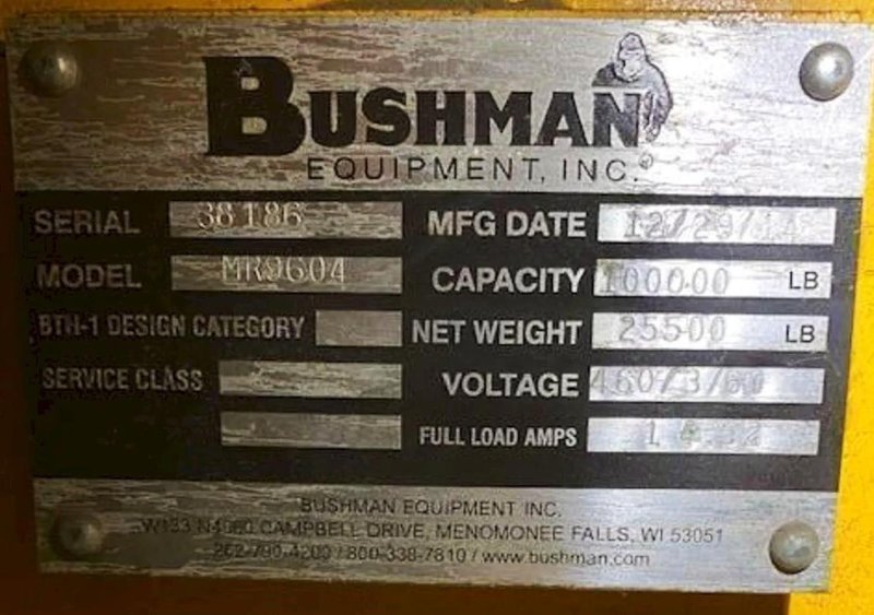 100,000 LBS BUSHMAN MODEL #MR9604 POWERED UPENDER / COIL FLIPPER WITH ROTATION: YOBRO #24612