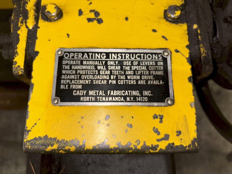 20,000 LBS (10 TON) X 84" X 20"-68" CADY ADJUSTABLE SHEET LIFTER: STOCK #23006