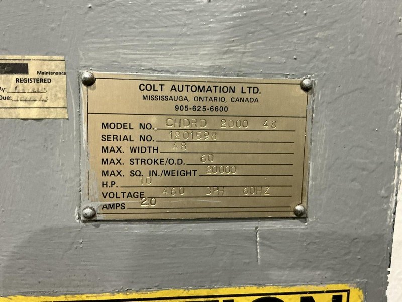 20,000 LBS X 48" COLT MODEL #CHD-DR2000 DOUBLE END MOTORIZED UNCOILER COIL REEL : YOBRO #24894