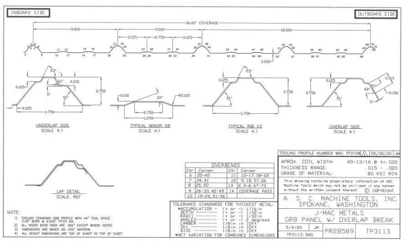 36" WIDE ASC MODEL #GR-8 AG PANEL ROLLFORMER TOOLING: STOCK #24672