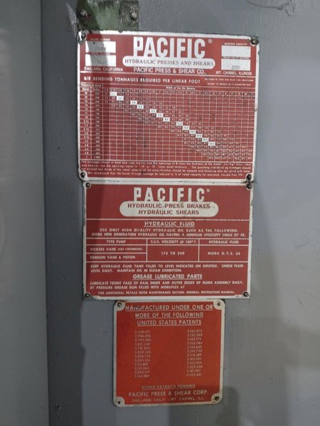 200 TON PACIFIC MODEL #200PF PRESSFORMER HYDRAULIC PRESS: STOCK #19202