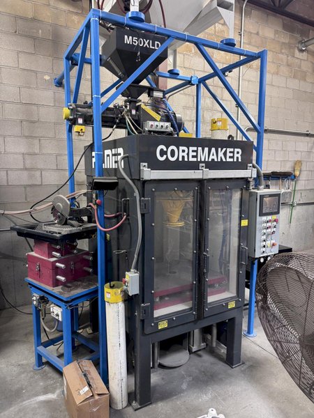 Palmer Core Machine CM-25 with extras and options. This machine has had very little use and is still connected and operational. This complete setup was over 125,000 new. 

This listing include:

-CM-25 Core maker for 30"x24"x18"
-M50XLD High Speed Continuous Mixer
-Bucket Elevator with 15' Discharge
-Bulk Unloading stand

Options:
-Four resin and catalyst output levels
-Recirculating Pumps
-Calibration Timer with remote start/stop with selector switch
-Low Sand interlock