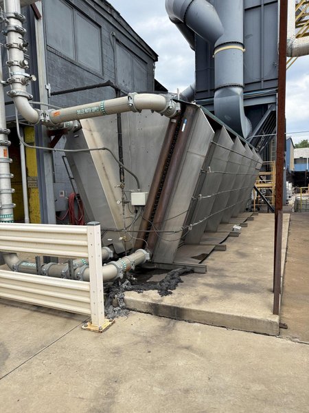 2021 Inductotherm melt system with 2- traveling charge feeders with scales, Inductotherm type 3000 DT-2 ACF-2 3000 kw power supply rated at 300 h. s/n 21H-381478-246-11 interconnecting buss and cables, 2- 4metric steel shell furnaces with stands, hydraulic system , water system with twin 50hp pumps, 2021 Emsco model Hypro 25 stainless steel heat exchanger , related piping, controls, remote operators stand, related controls, lining pushout, Sonmez incoming power transformer type HTYAA3KH-326623 s/n 15729 rated at 3260-4025 KVA, 12,470 volt primary volts, 2x575 secondary volts, spare incoming transformer same as above s/n 15364