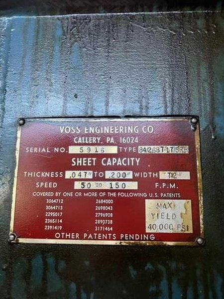 72" x 0.200" x 50,000# Voss Cut To Length Line STOCK# 3468