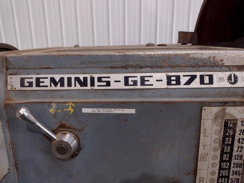 30" X 96" GEMINIS 9" HOLLOW SPINDLE MODEL #GE-870 ENGINE LATHE, 9" HOLE: STOCK #18925