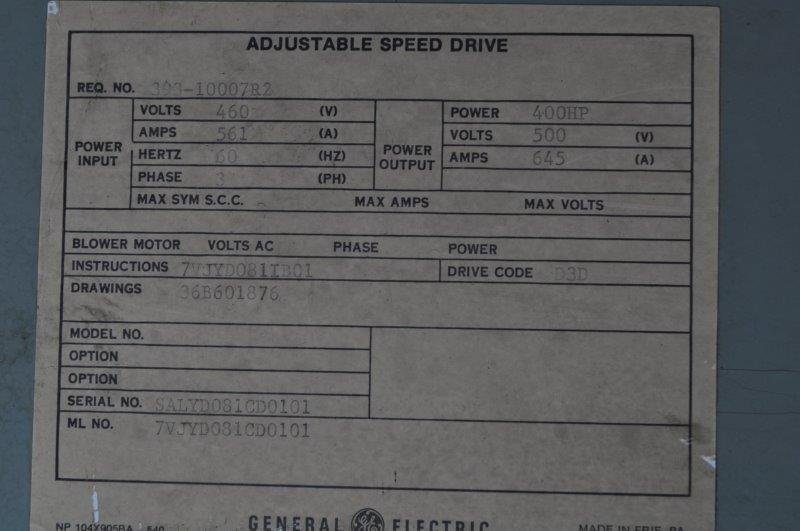 300 HP General Electric Frequency Drive