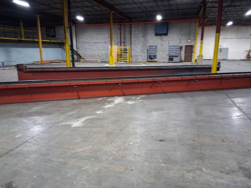 10 TON X 36' X 50' SCHUETTE BRIDGE CRANE W/ (2) 5 TON WRIGHT HOISTS: STOCK #22711