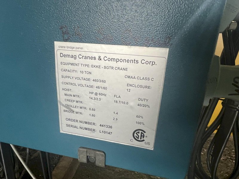 10 TON X 67'-4" SPAN DEMAG TOP RUNNING SINGLE GIRDER BRIDGE CRANE: STOCK #18204