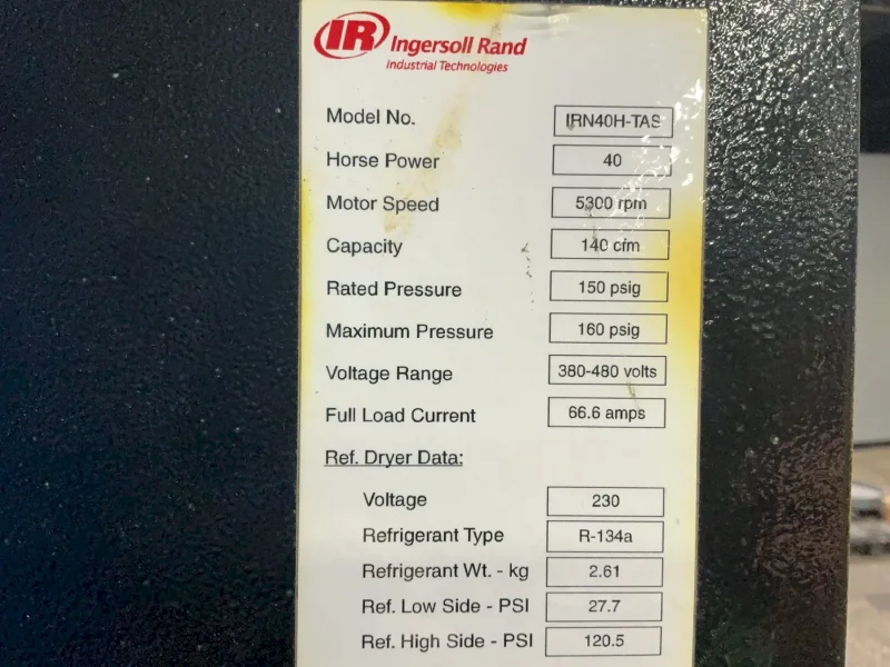 INGEROLL RAND 40 HP AIR COMPRESSOR   -  IRN40H-TAS HV
