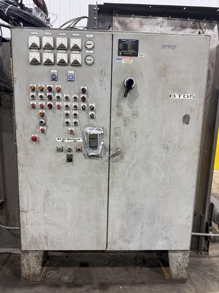 36" x 48" x 8 WHEEL PANGBORN ROTOBLAST PASS THROUGH HANGING CONVEYOR SHOT BLAST MACHINE: YOBRO #24717