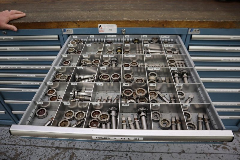 112 and Marathon 112, Turret Punch Tooling, (3) Lista Cabinets with Maple Top Loaded with Tooling- Auction Item