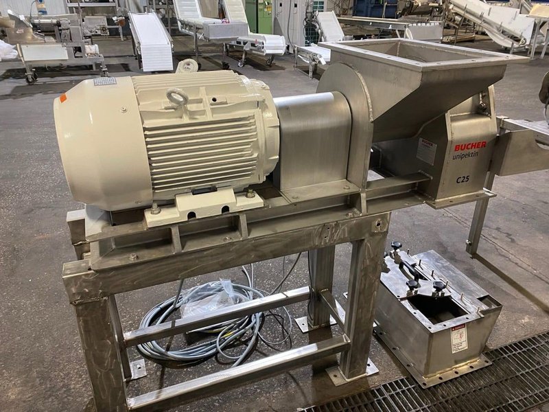 Bucher Unipektin C25 Fruit &amp; Fiber Mill – Stainless Rotary Cutter with Auger Feed, Motor Drive, and Discharge Box