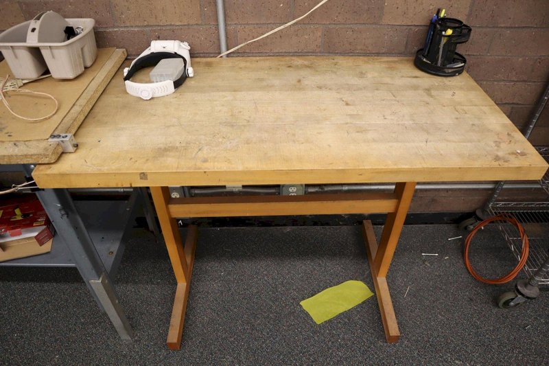 Steel Frame Work Bench with Wood Top and Wooden Work Bench with Contents- Auction Item