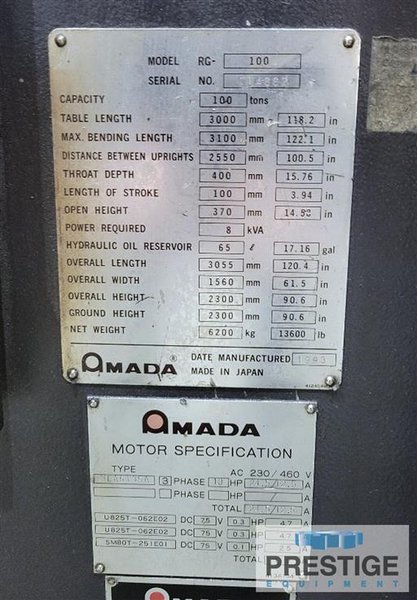 Amada RG100 110 Ton x 10&#039; CNC Press Brake