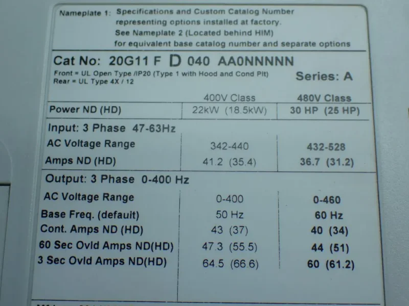 ALLEN-BRADLEY 30HP POWERFLEX 755 SERVO DRIVE UNIT  -  20G11FD040AA0NNNNN