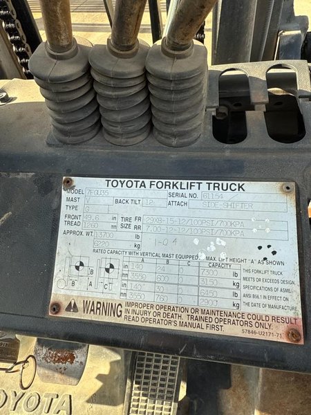 7300 LBS TOYOTA MODEL #7FGU35 FORKLIFT: YOBRO #24550
