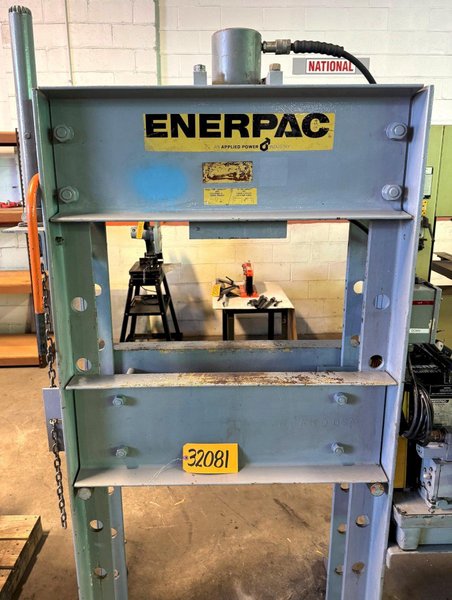 50 Ton Enerpac H-Frame Hydraulic Press, 28" B.H., Adj. Bed, 1.5 HP, 1 Phase