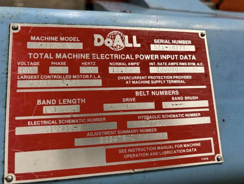 13" X 13" DOALL C-3300NC AUTOMATIC HORIZONTAL BANDSAW. STOCK # 1109625
