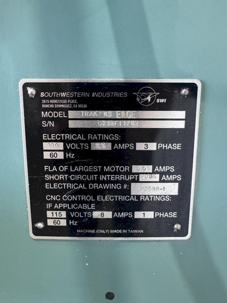 SOUTHWEST INDUSTRIES TRAK K3 EDGE CNC VERTICAL MILL: STOCK #81432