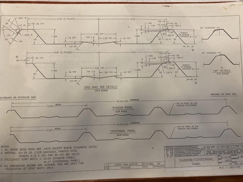 14 STAND X 3-1/2&quot; X 50&quot; BRADBURY SHADOW PANEL RAFTED ROLLFORMING LINE. STOCK # 0205722