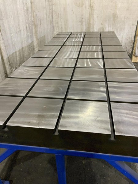 48" X 120" X 6" THICK T-SLOTTED LAYOUT PLATE WITH STEEL STAND: STOCK #80807
