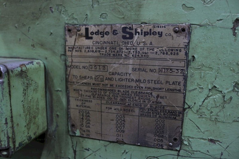 12&#039; X 3/8&quot; LODGE &amp; SHIPLEY MODEL 0612 MECHANICAL POWER SQUARING SHEAR: STOCK 11410