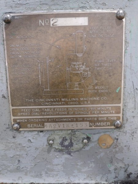 #2 CINCINNATI VERTICAL MILLING MACHINE: STOCK #18319