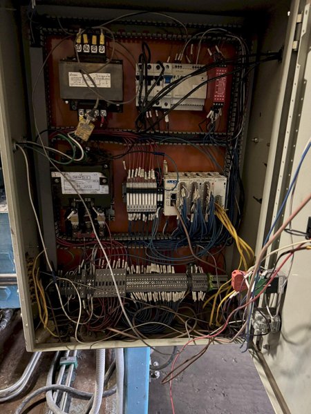 hall model hm6 molding machine s/n 1096 with hydraulics and controls with plc, 48&quot; x 48&quot; front platen, 45x48 rear platen