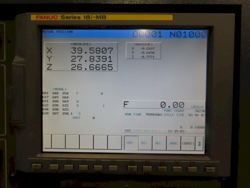 Johnford DMC-2100H Bridge Type CNC Vertical Machining Center with Fanuc 18i-MB, Renishaw Probing, 40 ATC, LESS THAN 8500 CUTTING HOURS