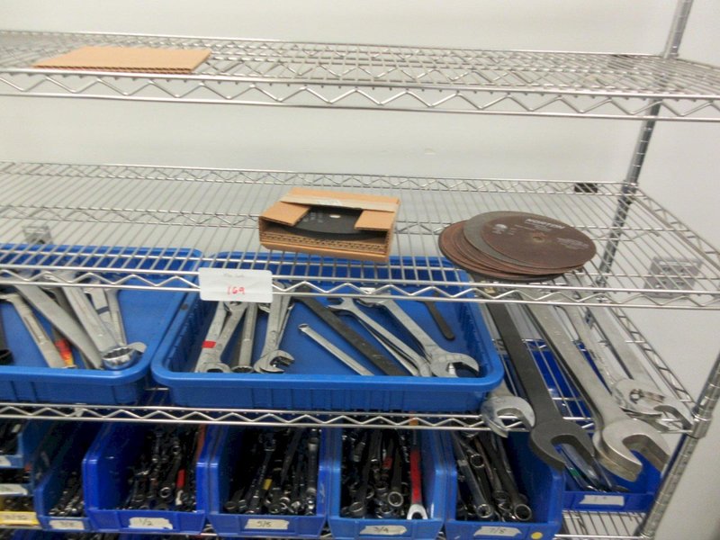 Box End Wrenches from 7/32" up to 1-13/16" on Quantum 8-Shelf 60" x 18" x 78" Metal Wire Rolling Cart- Auction Item