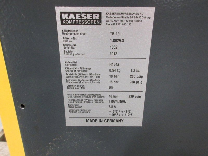 Kaiser TB-19 Refrigerated Air Dryer- Auction Item