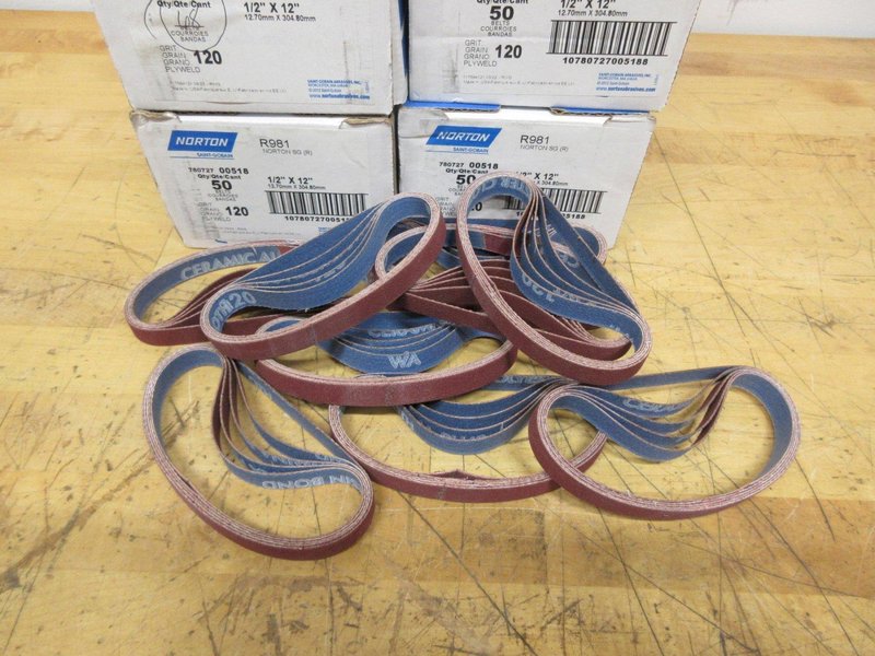 Norton 1/2" x 12" 120 Grit File Belts (6 BRAND NEW BOXES)- Auction Item