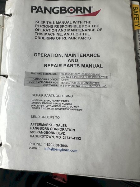 48" X 96" X 8 WHEEL PANGBORN MODEL #ES-1838-22 ROLLER CONVEYOR PASS-THRU BLAST SYSTEM, NEW 2007: STOCK #21212