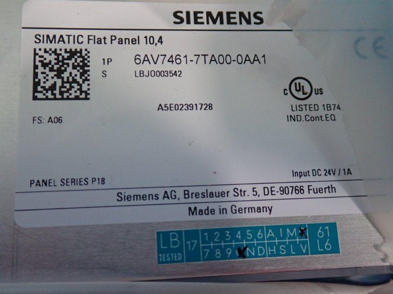 SIEMENS 1 A FLAT PANEL  -  6AV7461-7TA00-0AA1