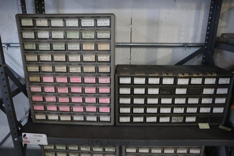 Shelving Unit with (6) Multi-Bin Cabinets with Hardware and Fasteners Contents- Auction Item
