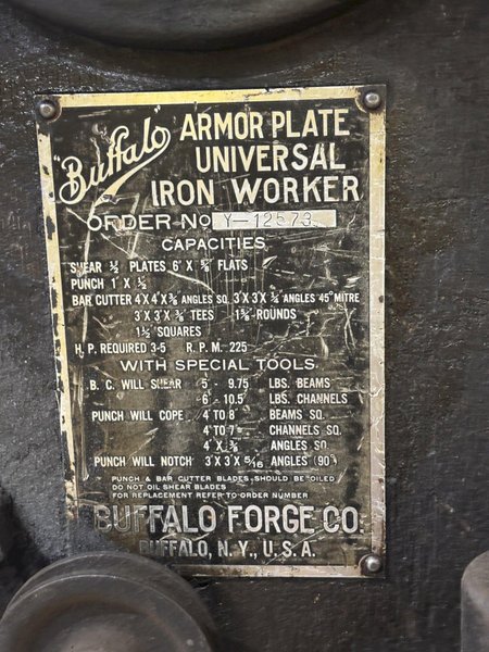 50 TON BUFFALO MODEL #1/2 MECHANICAL IRONWORKER: STOCK #22853