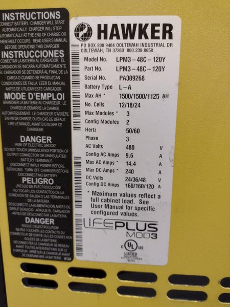 HAWKER MODEL #LPM3-48C-120C BATTERY CHARGER: YOBRO #25425
